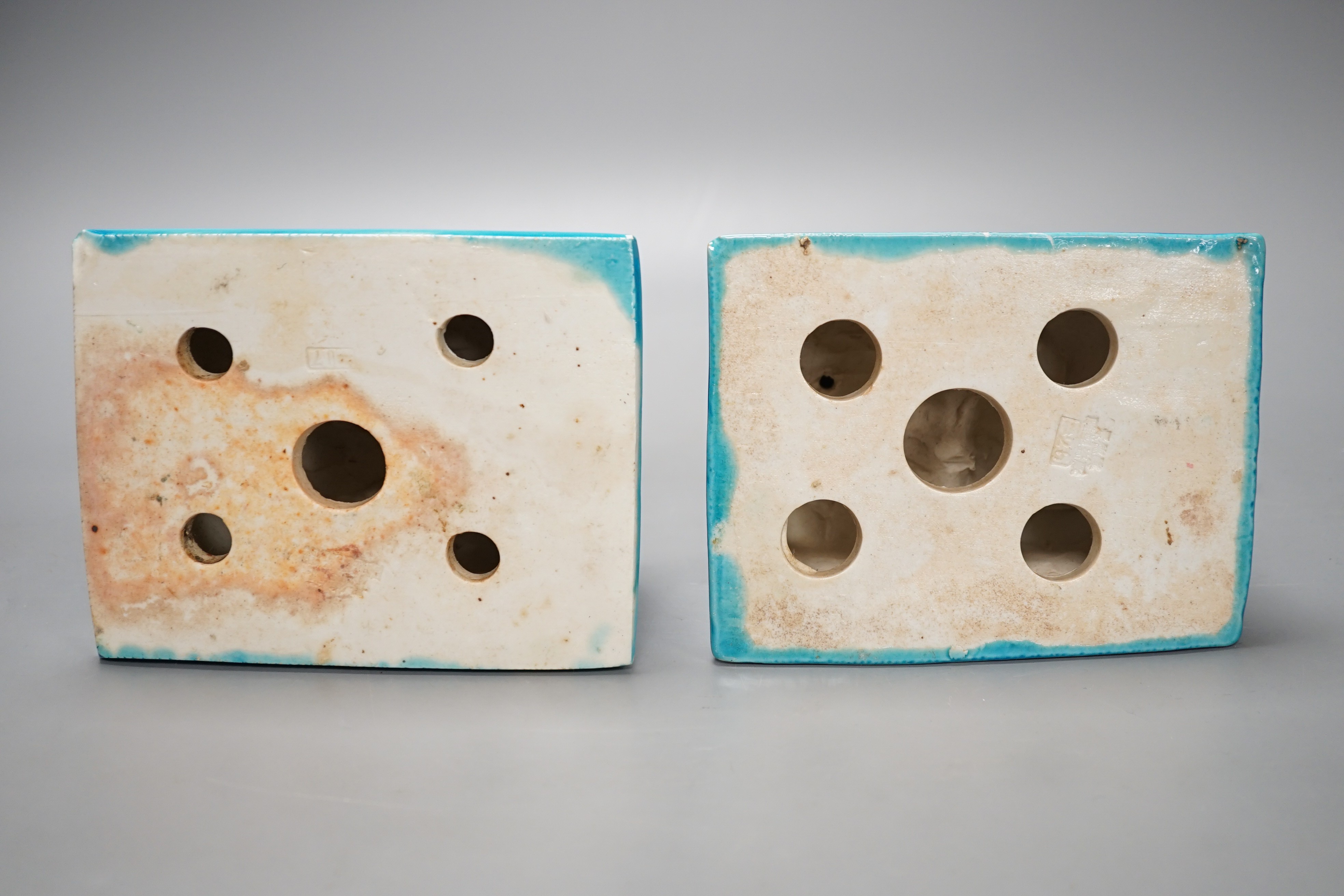 A pair of Chinese turquoise glazed temple lions 21cm